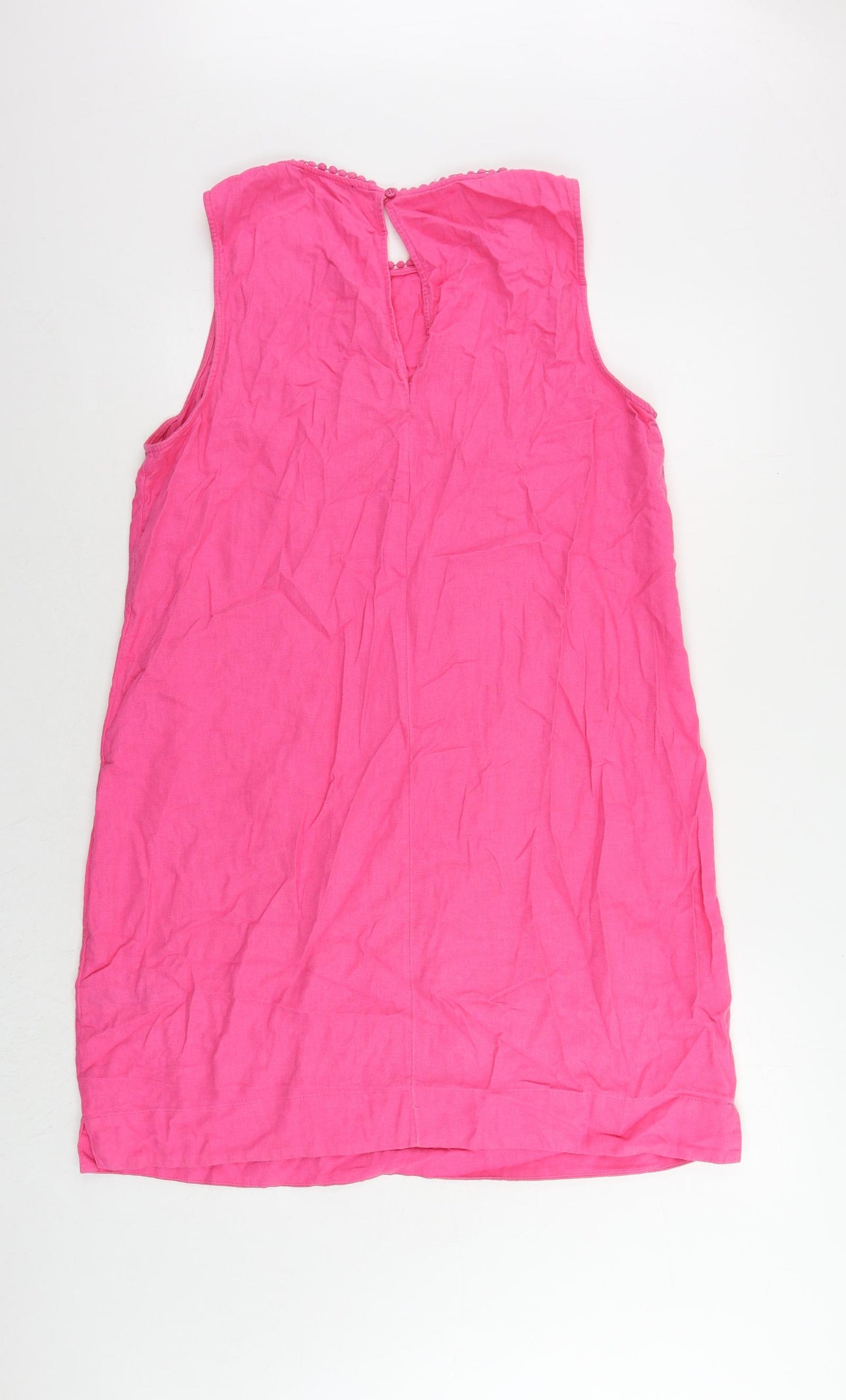 Marks and Spencer Womens Pink Linen Shift Size 16 Round Neck Button