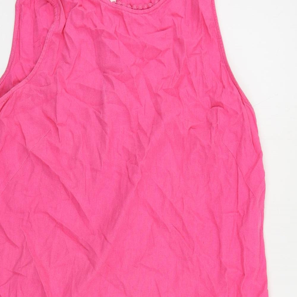 Marks and Spencer Womens Pink Linen Shift Size 16 Round Neck Button