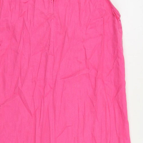 Marks and Spencer Womens Pink Linen Shift Size 16 Round Neck Button