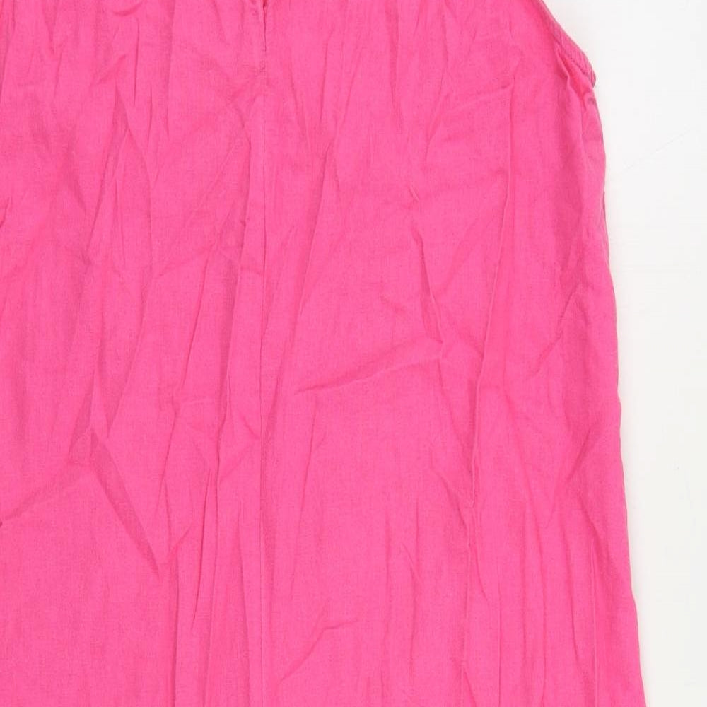 Marks and Spencer Womens Pink Linen Shift Size 16 Round Neck Button