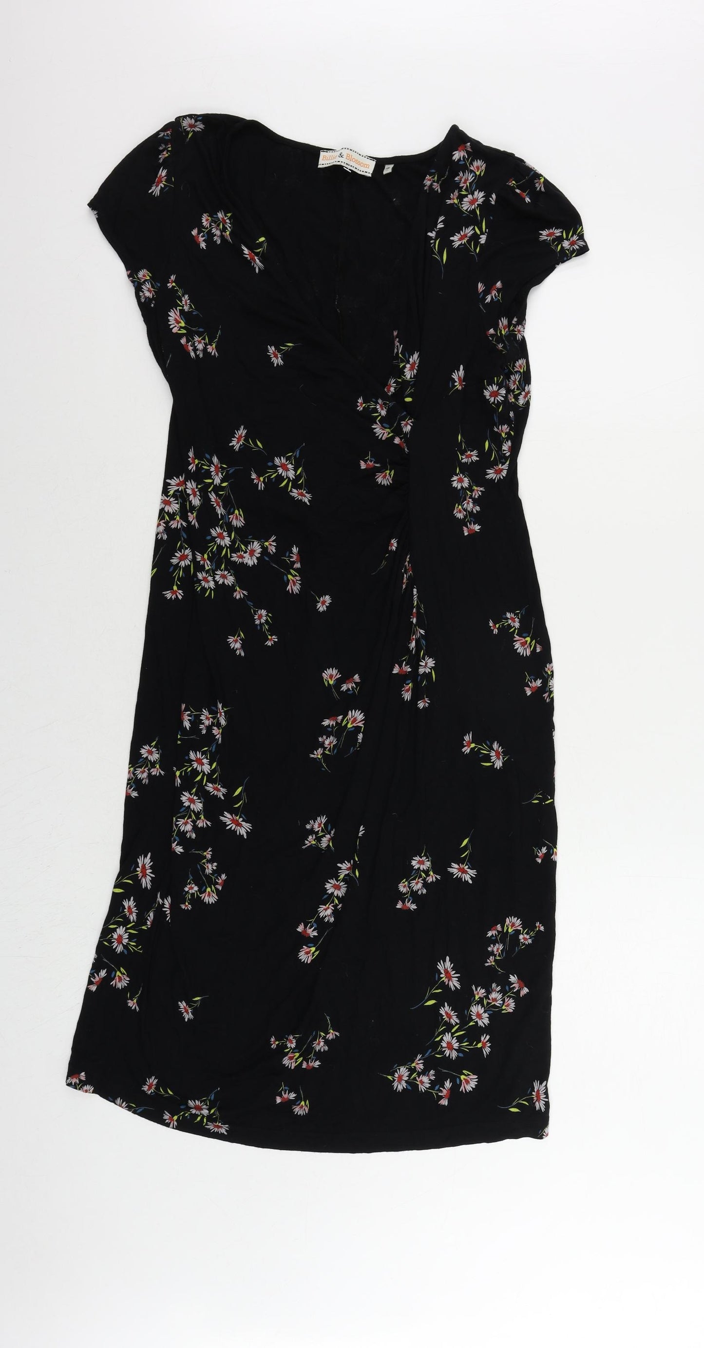 Billie&Blossom Womens Black Floral Viscose Pencil Dress Size 18 V-Neck