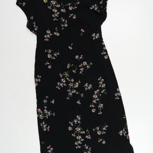 Billie&Blossom Womens Black Floral Viscose Pencil Dress Size 18 V-Neck