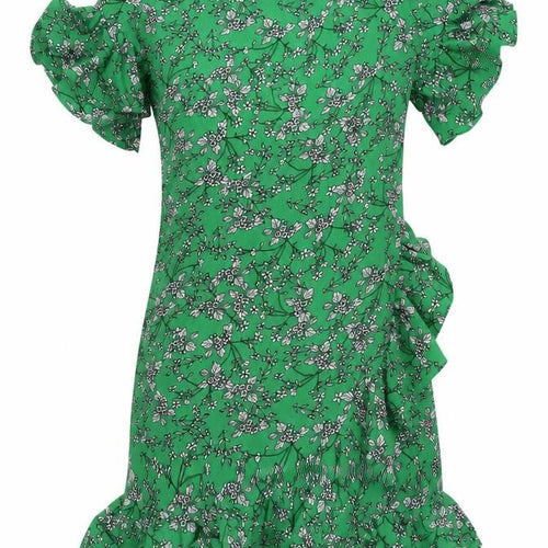 Yumi Womens Green Floral Polyester Sheath Size 8 Round Neck Zip - Ruffle