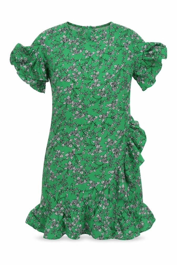 Yumi Womens Green Floral Polyester Sheath Size 8 Round Neck Zip - Ruffle