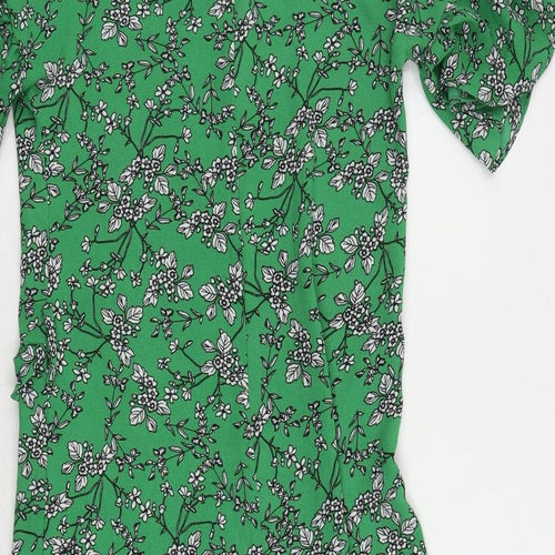 Yumi Womens Green Floral Polyester Sheath Size 8 Round Neck Zip - Ruffle