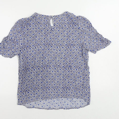 Marks and Spencer Womens Blue Geometric Viscose Basic Blouse Size 10 Round Neck