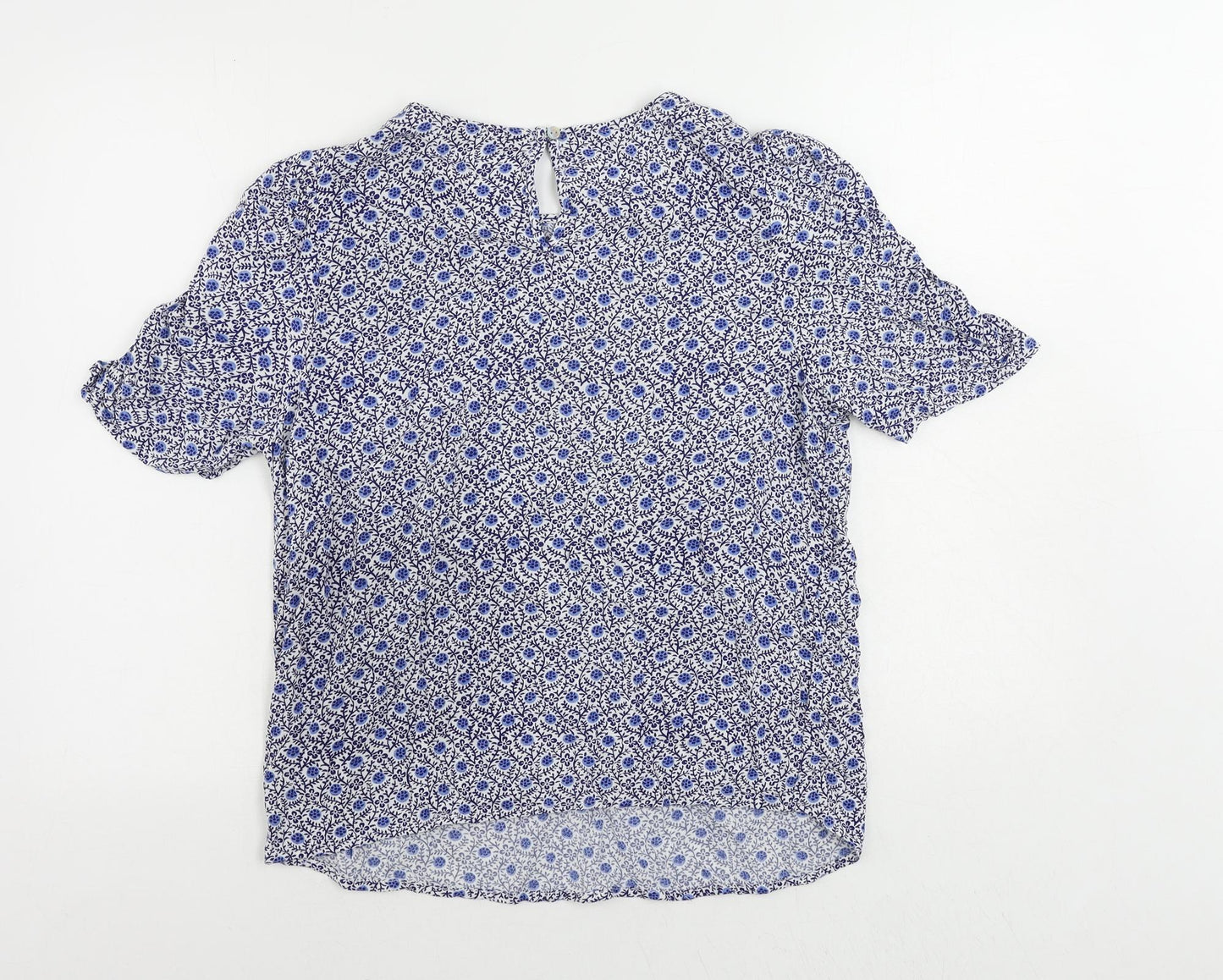 Marks and Spencer Womens Blue Geometric Viscose Basic Blouse Size 10 Round Neck