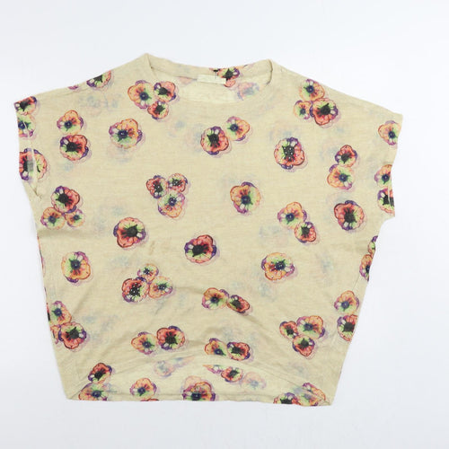 QED London Womens Beige Floral Polyester Basic Blouse Size M Round Neck