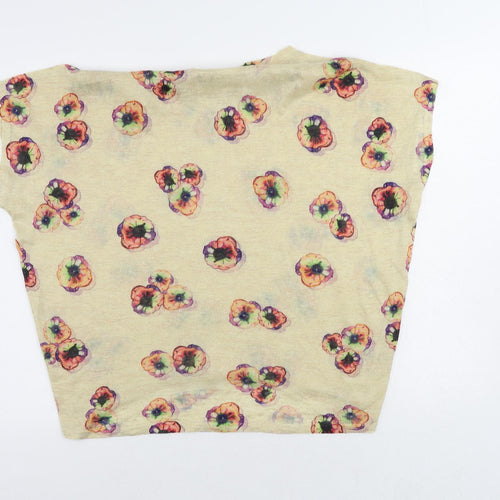 QED London Womens Beige Floral Polyester Basic Blouse Size M Round Neck