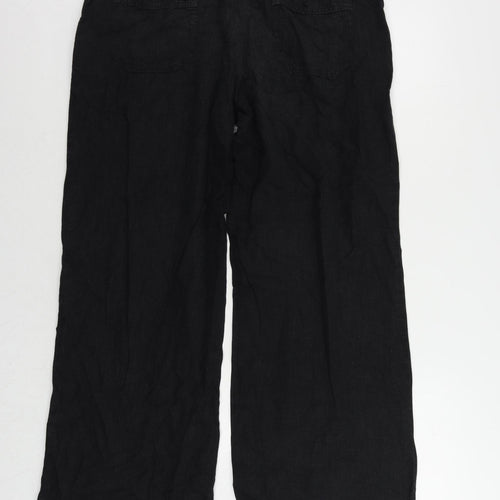 NEXT Womens Black Linen Trousers Size 14 L30 in Regular Zip