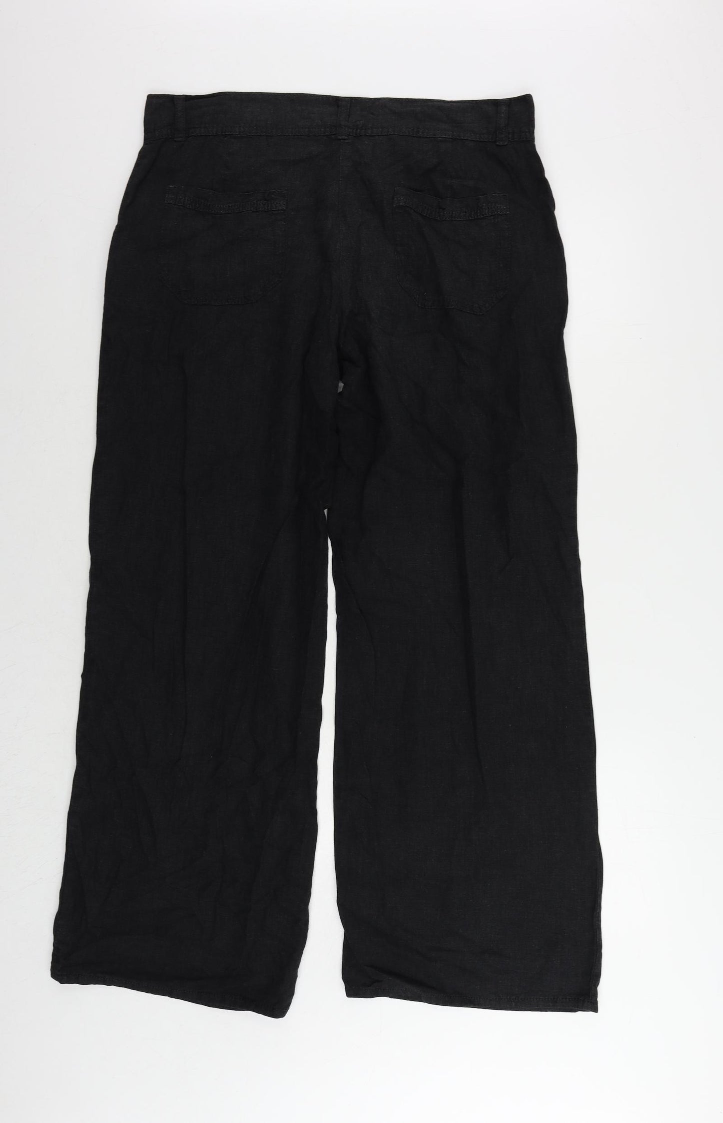 NEXT Womens Black Linen Trousers Size 14 L30 in Regular Zip