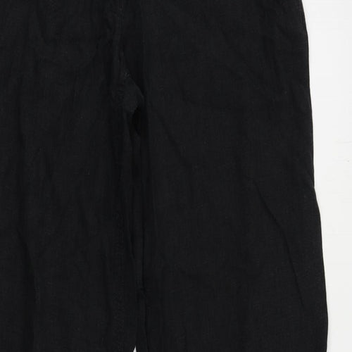 NEXT Womens Black Linen Trousers Size 14 L30 in Regular Zip