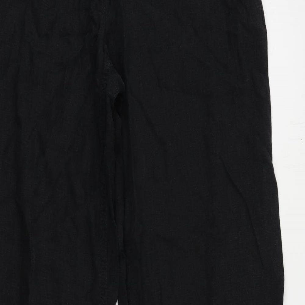 NEXT Womens Black Linen Trousers Size 14 L30 in Regular Zip