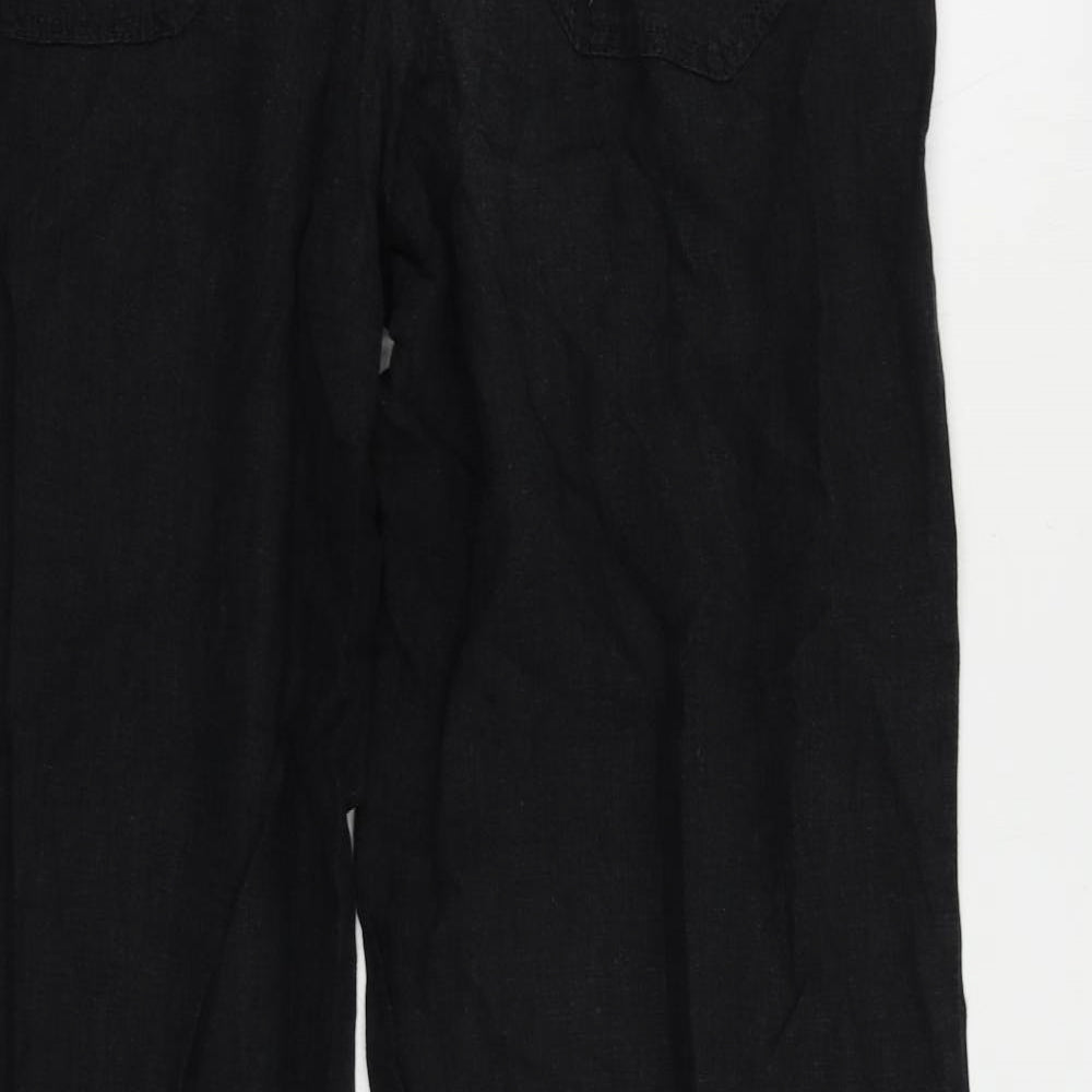 NEXT Womens Black Linen Trousers Size 14 L30 in Regular Zip