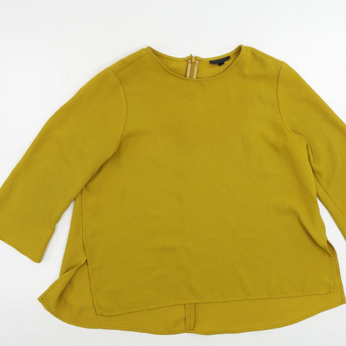 Topshop Womens Yellow Polyester Basic Blouse Size 10 Round Neck