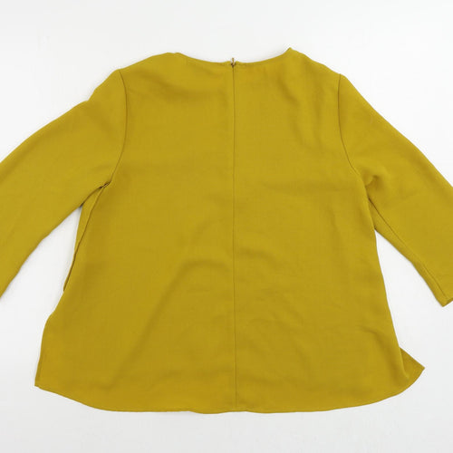 Topshop Womens Yellow Polyester Basic Blouse Size 10 Round Neck