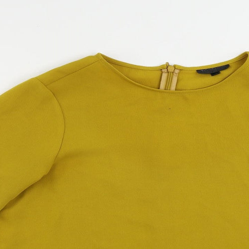 Topshop Womens Yellow Polyester Basic Blouse Size 10 Round Neck