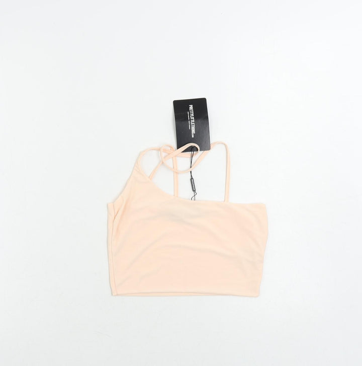 PRETTYLITTLETHING Womens Pink Polyester Cropped Tank Size 10 Square Neck