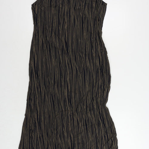 Marks and Spencer Womens Blue Striped Viscose Sheath Size 14 Round Neck Zip