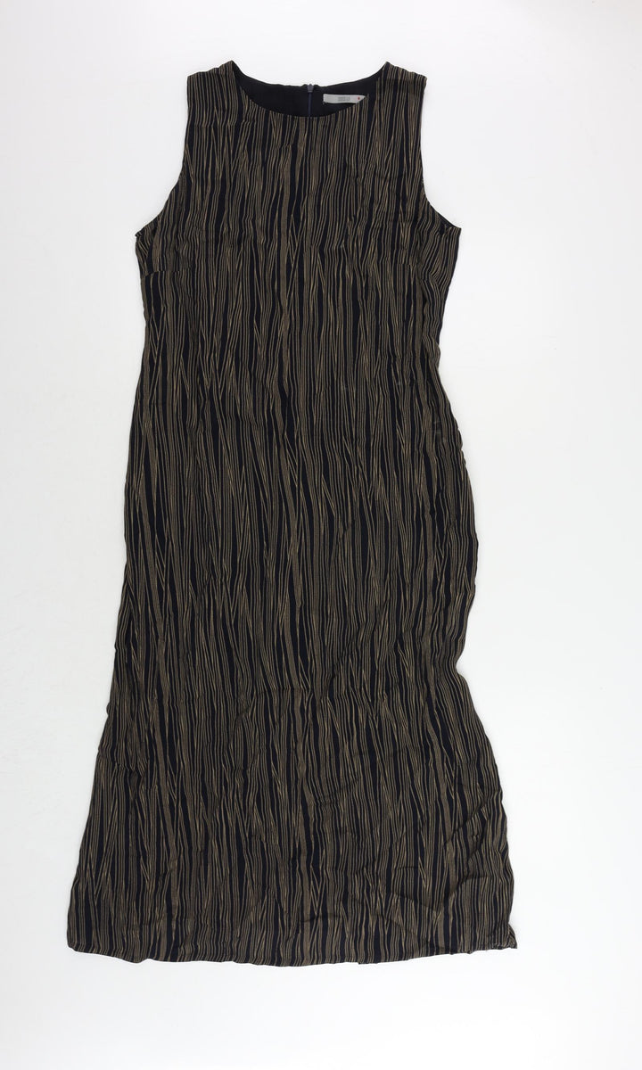Marks and Spencer Womens Blue Striped Viscose Sheath Size 14 Round Neck Zip