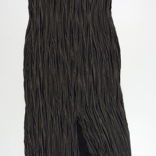 Marks and Spencer Womens Blue Striped Viscose Sheath Size 14 Round Neck Zip