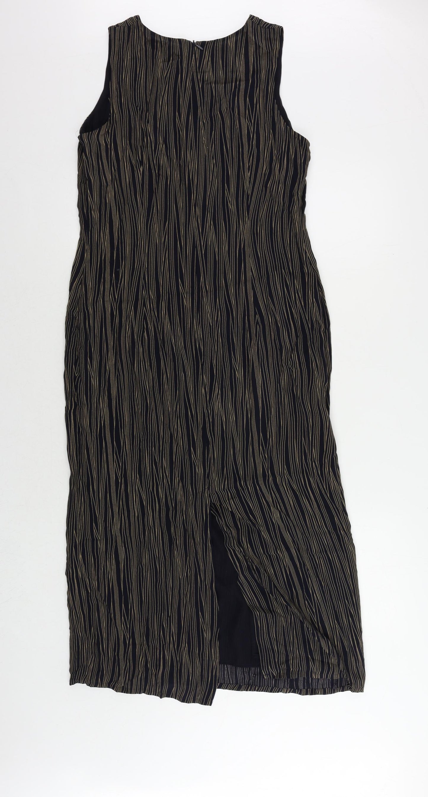 Marks and Spencer Womens Blue Striped Viscose Sheath Size 14 Round Neck Zip