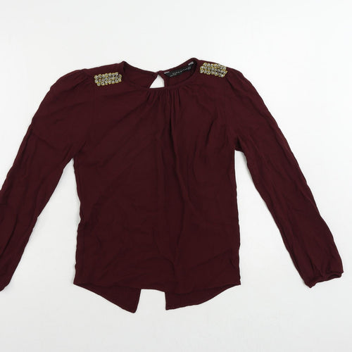 Zara Womens Purple Viscose Basic Blouse Size XS Round Neck - Embellished