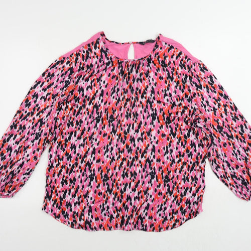 Marks and Spencer Womens Pink Animal Print Polyester Basic Blouse Size 10 Round Neck