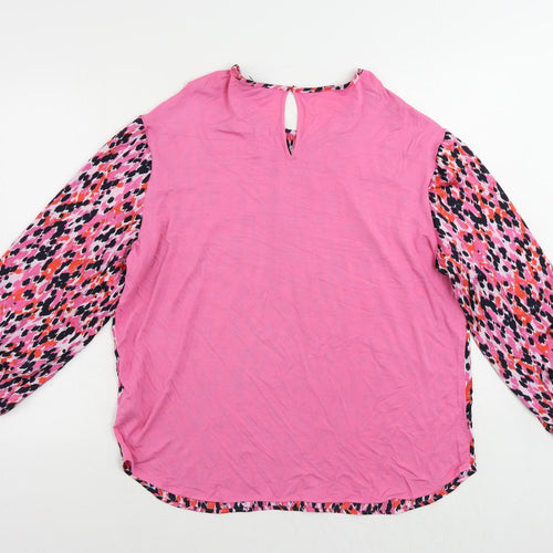 Marks and Spencer Womens Pink Animal Print Polyester Basic Blouse Size 10 Round Neck