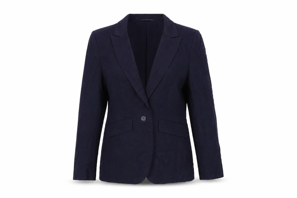 Front view of Marks & Spencer women’s blue jacket blazer, size UK 10, button