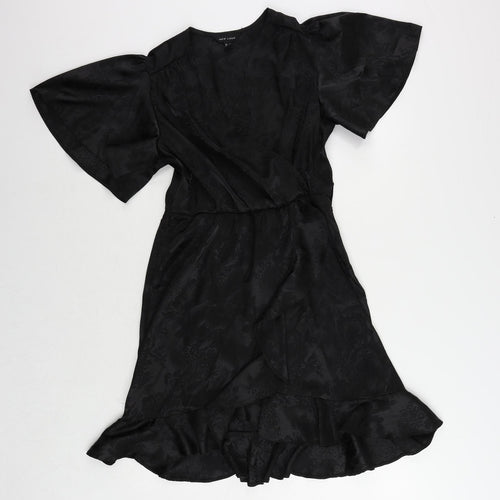 New Look Womens Black Floral Polyester A-Line Size 10 V-Neck Pullover