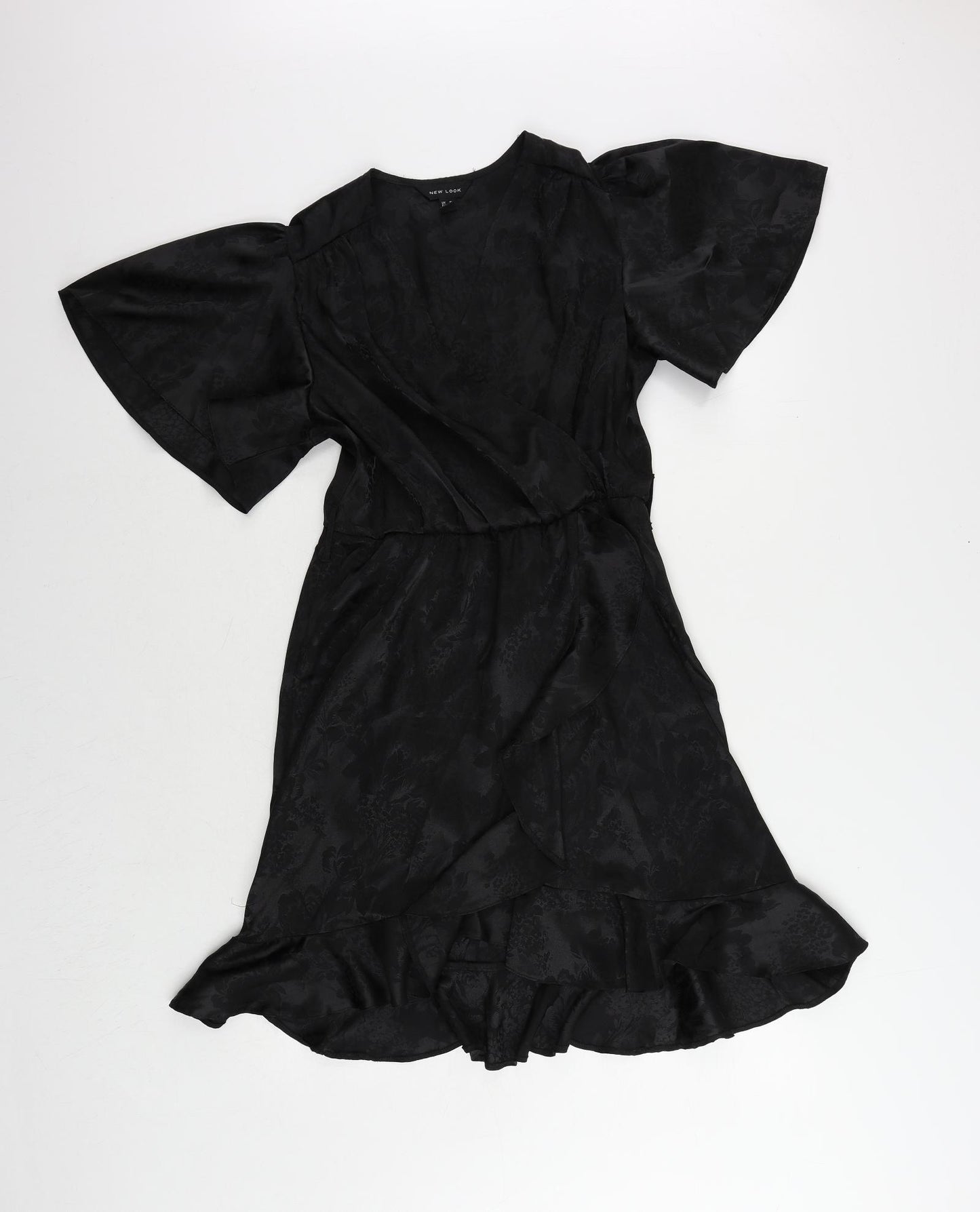 New Look Womens Black Floral Polyester A-Line Size 10 V-Neck Pullover