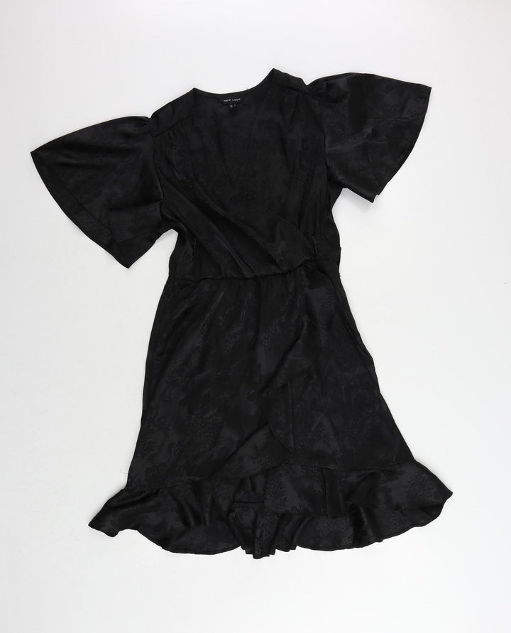 New Look Womens Black Floral Polyester A-Line Size 10 V-Neck Pullover