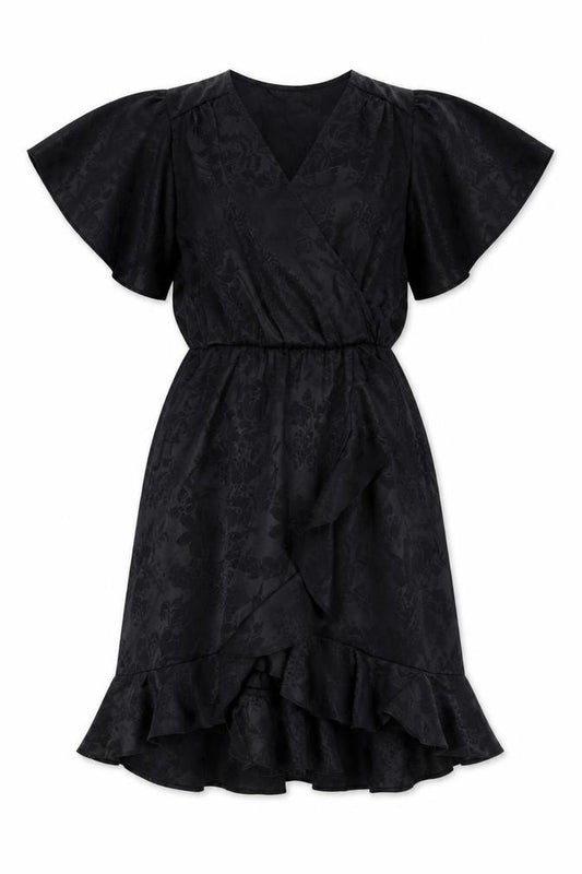 Front view of New Look women’s black floral polyester a-line, size UK 10, v-neck pullover