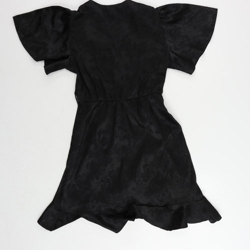 New Look Womens Black Floral Polyester A-Line Size 10 V-Neck Pullover