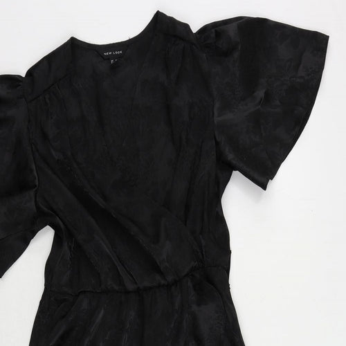 New Look Womens Black Floral Polyester A-Line Size 10 V-Neck Pullover