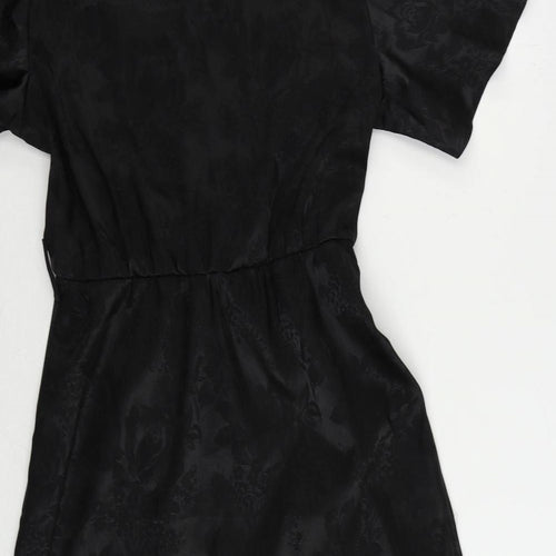 New Look Womens Black Floral Polyester A-Line Size 10 V-Neck Pullover
