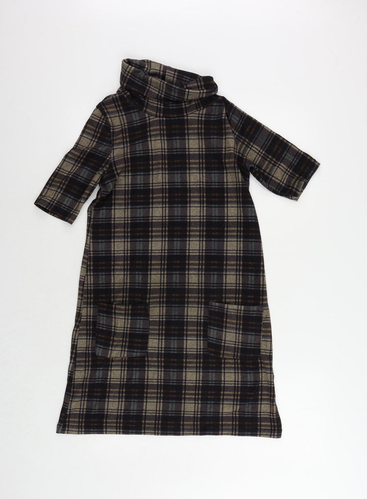 Stella Morgan Womens Multicoloured Plaid Polyester Jumper Dress Size 8 Roll Neck Pullover