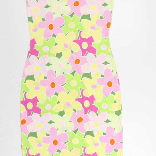 VILA Womens Multicoloured Floral Polyester Slip Dress Size M Scoop Neck Pullover