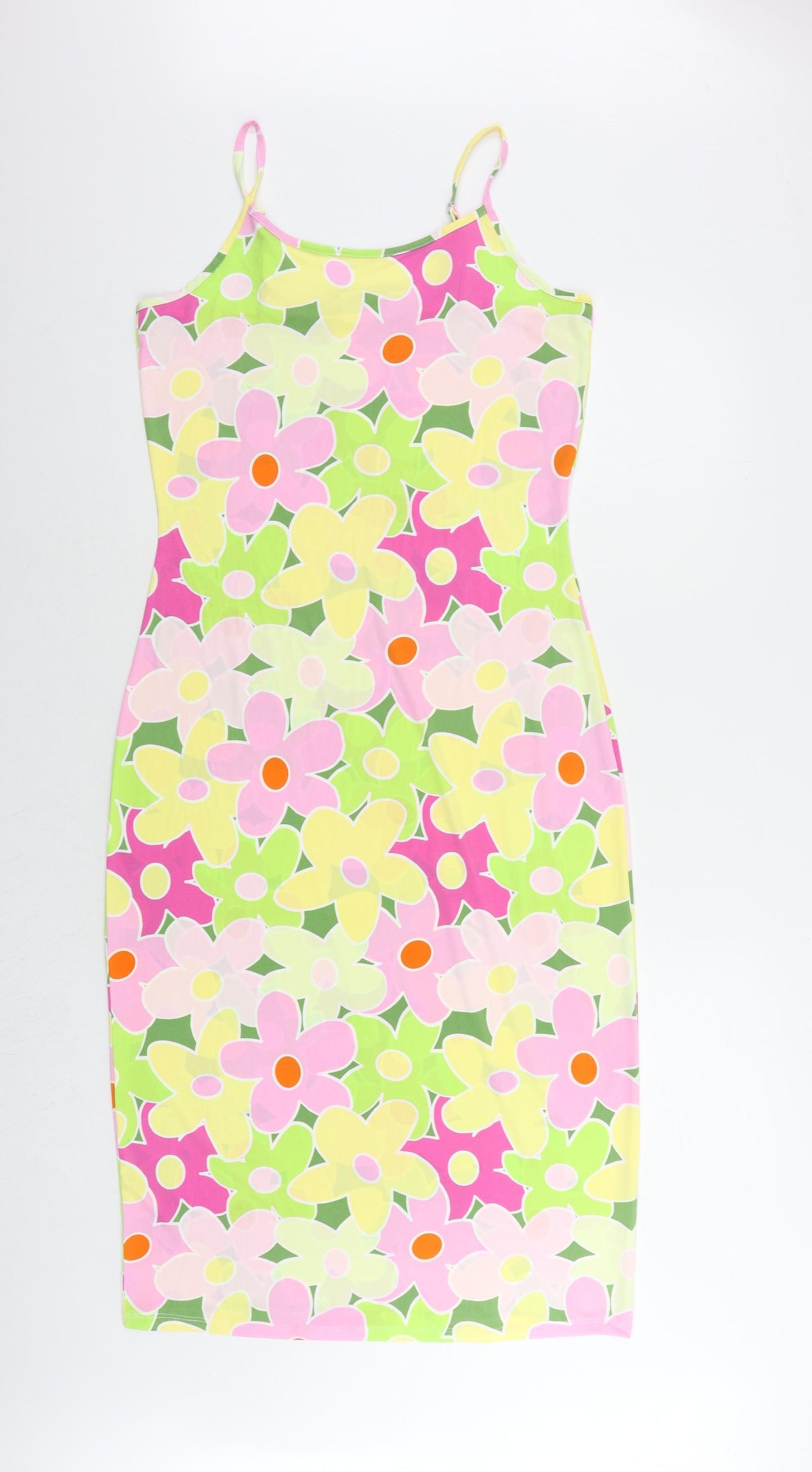 VILA Womens Multicoloured Floral Polyester Slip Dress Size M Scoop Neck Pullover