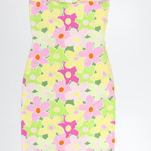 VILA Womens Multicoloured Floral Polyester Slip Dress Size M Scoop Neck Pullover