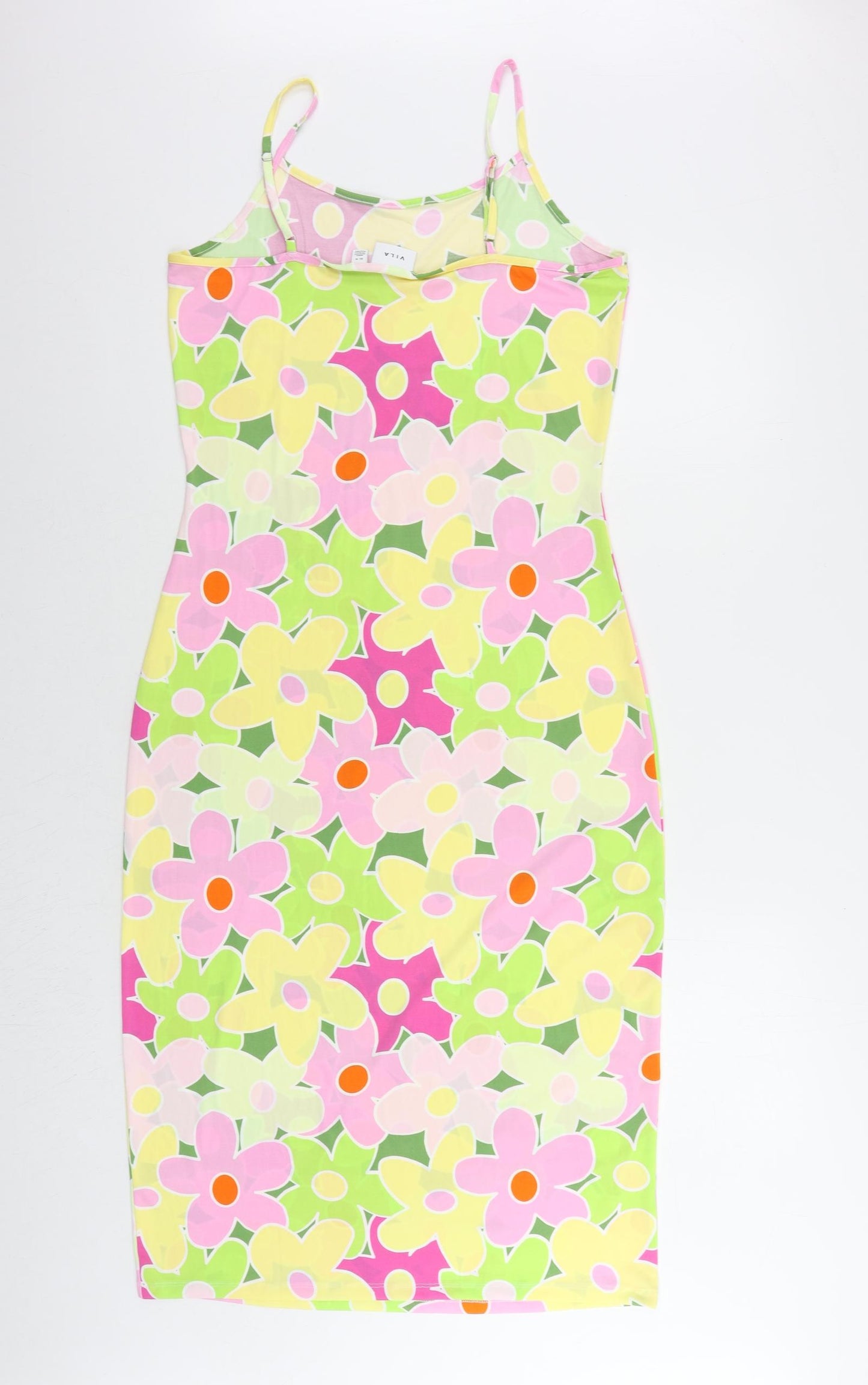 VILA Womens Multicoloured Floral Polyester Slip Dress Size M Scoop Neck Pullover