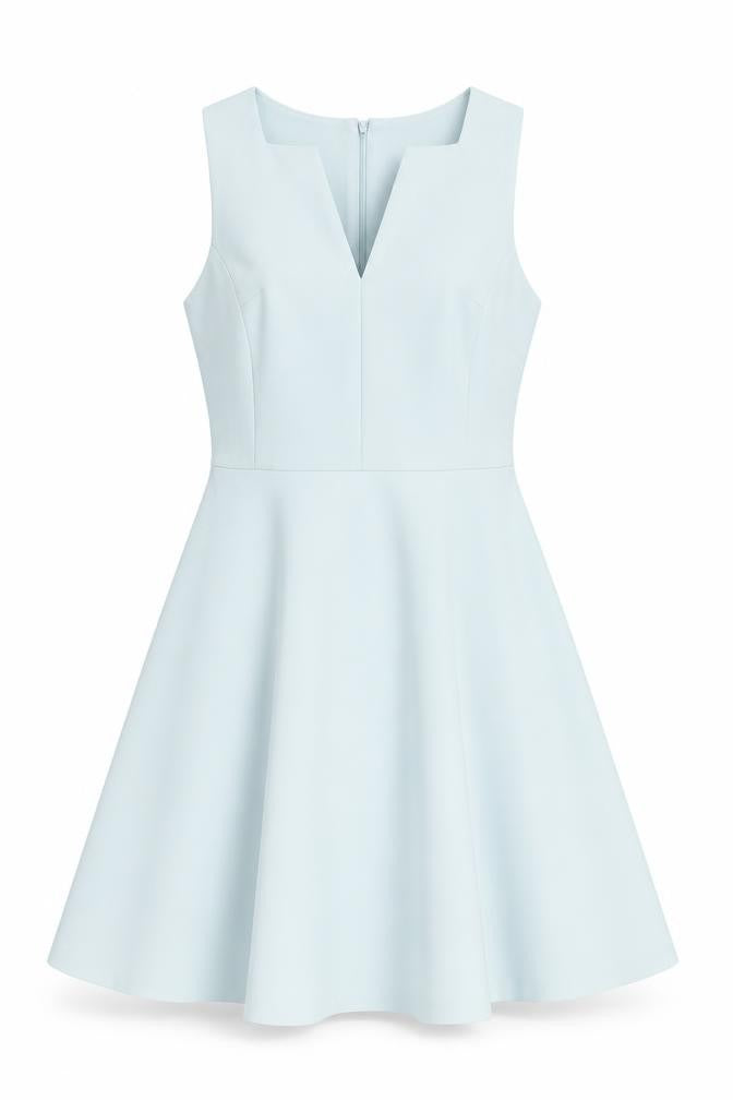 Miss Selfridge Womens Blue Polyester Skater Dress Size 14 V-Neck Zip