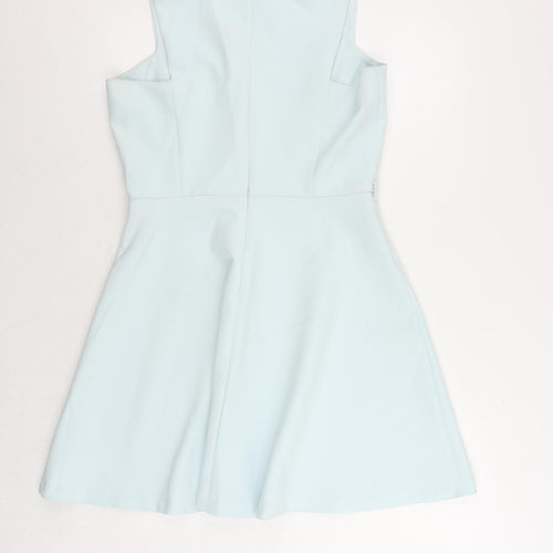 Miss Selfridge Womens Blue Polyester Skater Dress Size 14 V-Neck Zip