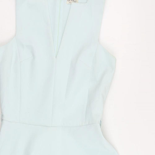 Miss Selfridge Womens Blue Polyester Skater Dress Size 14 V-Neck Zip