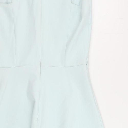 Miss Selfridge Womens Blue Polyester Skater Dress Size 14 V-Neck Zip