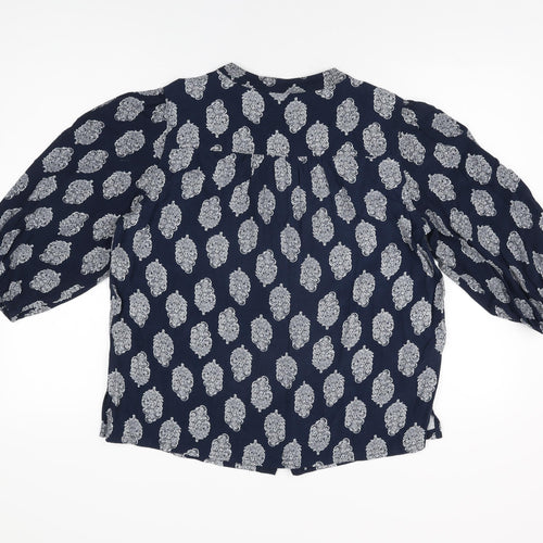 Marks and Spencer Womens Blue Geometric Viscose Basic Button-Up Size 12 Round Neck