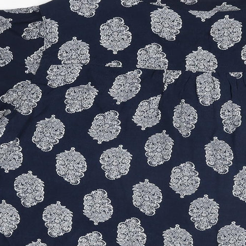 Marks and Spencer Womens Blue Geometric Viscose Basic Button-Up Size 12 Round Neck