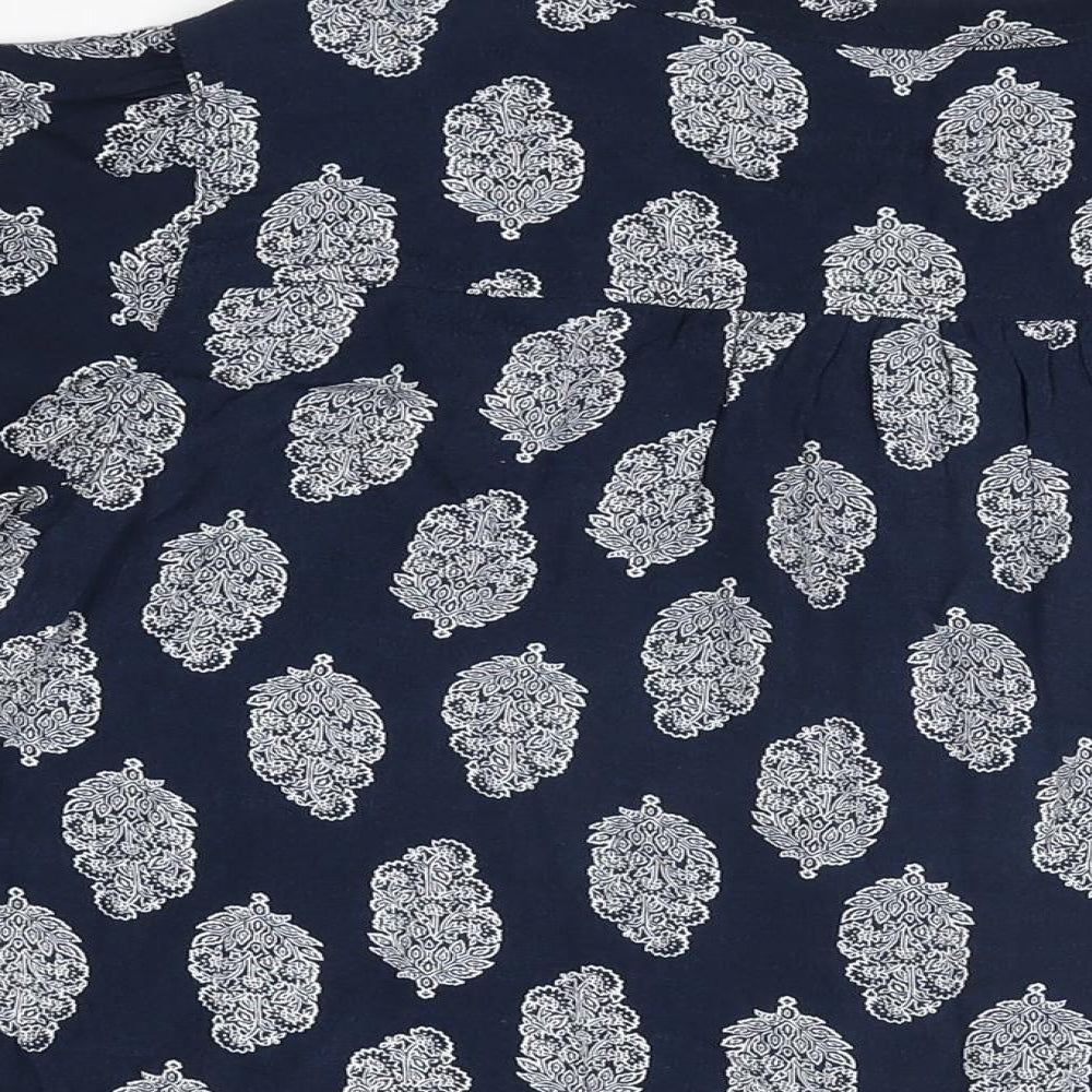 Marks and Spencer Womens Blue Geometric Viscose Basic Button-Up Size 12 Round Neck