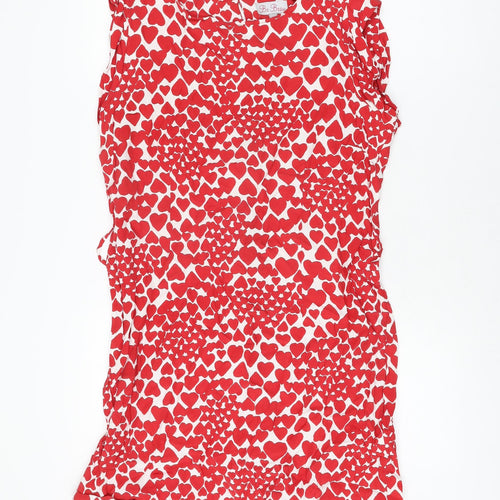Be Beau Womens Red Geometric Viscose Shift Size 16 Round Neck Zip